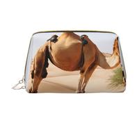 Borsa per il trucco con stampa di cammello sabbia del deserto borsa portatile in pelle impermeabile pochette per pennelli da trucco (17 x 10,9 cm), bianco, Taglia unica