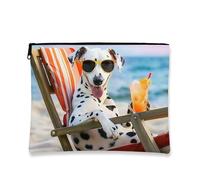 Borsa per il trucco con stampa di cane, graziosa borsa da viaggio per cosmetici da spiaggia dalmata per donne, piccola borsa portatile in tela con cerniera, regalo estivo per la cura della pelle