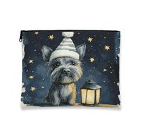 Borsa per il trucco con stampa di cane, graziosa custodia per cosmetici con cielo notturno canino per viaggi, custodia portatile in tela con cerniera, regalo invernale per amanti degli animali, 17,8 x