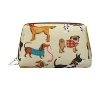 Borsa per il trucco con stampa di cani di segugio borsa da toilette grande capacità per le donne custodia in pelle morbida stampa, bianco, Taglia unica