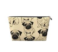 Borsa per il trucco con stampa di carlino carino per le donne borsa da toilette da viaggio in pelle impermeabile per articoli da toeletta borsa cosmetica, Argento, Taglia unica, Beauty case