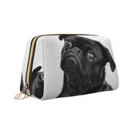 Borsa per il trucco con stampa di carlino nero carino borsa da toilette versatile portatile borsa cosmetica di grande capacità per le donne, bianco, Taglia unica, Beauty case