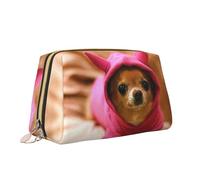 Borsa per il trucco con stampa di chihuahua depressa Borsa da toilette versatile portatile Borsa cosmetica di grande capacità per le donne, bianco, Taglia unica, Beauty case