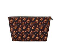 Borsa per il trucco con stampa di chitarra con teschio di fuoco rosso, borsa da toilette da viaggio per donne, graziosa custodia organizer per trucco in pelle