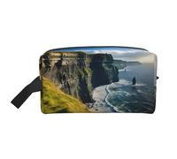 Borsa per il trucco con stampa di Clare The Cliffs della contea di Irlanda all'aperto, borsa portatile da viaggio, organizer per articoli da toeletta, grande borsa per il trucco da donna