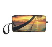 Borsa per il trucco con stampa di cocco e tramonto sulla spiaggia semplice borsa cosmetica da viaggio borsa cosmetica impermeabile borsa da toilette organizer per donne mamme ragazze