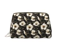 Borsa per il trucco con stampa di colibrì giglio nero e oro, borse per cosmetici da viaggio da donna, custodia per trucchi in pelle di grande capacità, organizer per trucchi, graziosa custodia per