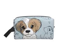 Borsa per il trucco con stampa di cuccioli di scarabocchio, borsa da viaggio portatile per cosmetici, grande capacità, organizer per articoli da toeletta per donne