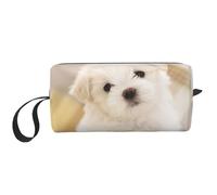 Borsa per il trucco con stampa di cucciolo maltese, borsa per cosmetici resistente, borsa da viaggio per il trucco, regalo essenziale per donne e uomini, bianco, Taglia unica