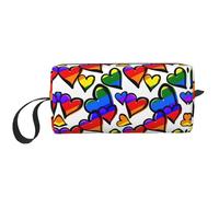 Borsa per il trucco con stampa di cuori del gay pride arcobaleno, borsa per cosmetici resistente, borsa da viaggio per il trucco, regalo essenziale per donne e uomini, bianco, Taglia unica
