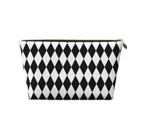 Borsa per il trucco con stampa di diamanti bianchi e neri, borsa da toilette da viaggio per donne, organizer per trucchi in pelle carina