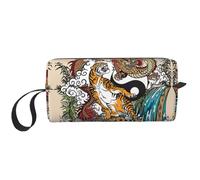 Borsa per il trucco con stampa di drago e tigre, borsa per cosmetici resistente, borsa da viaggio per il trucco, regalo essenziale per donne e uomini, bianco, Taglia unica