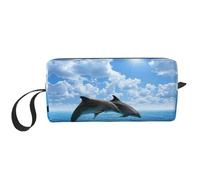 Borsa per il trucco con stampa di due delfini, borsa per cosmetici resistente, borsa da viaggio per il trucco, regalo essenziale per donne e uomini, bianco, Taglia unica