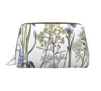 Borsa per il trucco con stampa di erbe e piante erbacee in fiore per le donne borsa per il trucco portatile in pelle borsa da viaggio con cerniera cosmetici organizer
