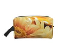 Borsa per il trucco con stampa di fagiano con cane da donna, organizer da viaggio per trucchi e articoli da toeletta, grande capacità, con manico, Fiori gialli al mattino, Taglia unica, Astuccio per