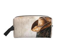 Borsa per il trucco con stampa di fagiano con cane da donna, organizer da viaggio per trucchi e articoli da toeletta, grande capacità, con manico, Cappello da cowboy e stivali, Taglia unica, Astuccio