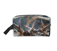 Borsa per il trucco con stampa di fagiano con cane da donna, organizer da viaggio per trucchi e articoli da toeletta, grande capacità, con manico, Cervo in bella neve, Taglia unica, Astuccio per