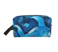 Borsa per il trucco con stampa di fagiano con cane da donna, organizer da viaggio per trucchi e articoli da toeletta, grande capacità, con manico, Pesce Blu Carino, Taglia unica, Astuccio per trucchi