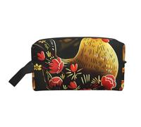 Borsa per il trucco con stampa di fagiano con cane da donna, organizer da viaggio per trucchi e articoli da toeletta, grande capacità, con manico, Polli carino del gallo, Taglia unica, Astuccio per