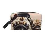 Borsa per il trucco con stampa di fagiano con cane da donna, organizer da viaggio per trucchi e articoli da toeletta, grande capacità, con manico, Carlino carino., Taglia unica, Astuccio per trucchi