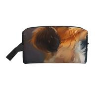 Borsa per il trucco con stampa di fagiano con cane da donna, organizer da viaggio per trucchi e articoli da toeletta, grande capacità, con manico, Simpatico cagnolino., Taglia unica, Astuccio per