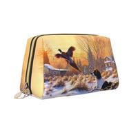 Borsa per il trucco con stampa di fagiano con cani Borsa da toilette versatile portatile Borsa cosmetica di grande capacità per le donne, bianco, Taglia unica, Beauty case