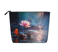 Borsa per il trucco con stampa di fiore di loto e libellula borsa cosmetica per le donne Borsa per il trucco da viaggio di