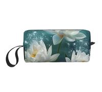 Borsa per il trucco con stampa di fiori di loto bianco semplice da viaggio borsa cosmetica impermeabile borsa da toilette organizer per donne mamme ragazze