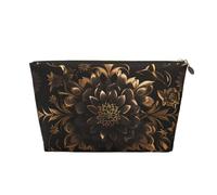 Borsa per il trucco con stampa di fiori neri e oro per donna borsa da toilette da viaggio in pelle resistente all'acqua per articoli da toeletta borsa cosmetica, Oro, Taglia unica, Beauty case