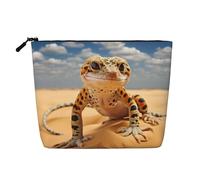 Borsa per il trucco con stampa di geco leopardo sabbia per le donne Borsa da toeletta da viaggio di grande capacità Borsa organizer ecologica