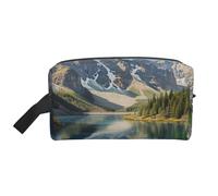 Borsa per il trucco con stampa di girasole e bandiera degli Stati Uniti per le donne da viaggio organizer per articoli da toeletta grande capacità borsa cosmetica con manico, Montagne Rocciose, Taglia