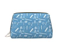 Borsa per il trucco con stampa di illustrazioni matematiche blu, borse da viaggio per articoli da toeletta da donna, custodia per trucco in pelle di grande capacità, organizer per trucchi, carino