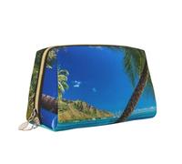 Borsa per il trucco con stampa di isola tropicale oceanica borsa da toilette versatile borsa cosmetica di grande capacità per le donne, bianco, Taglia unica, Beauty case