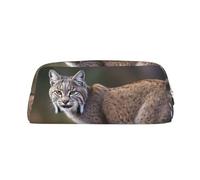 Borsa per il trucco con stampa di lince selvatica, borsa da viaggio per articoli da toilette, astuccio grande per matite per uomo e donna, portamonete in pelle con cerniera.