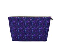 Borsa per il trucco con stampa di lupo viola fluo, borsa cosmetica da viaggio per donne, graziosa borsa per trucco in pelle organizer