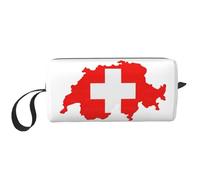 Borsa per il trucco con stampa di mappa della bandiera svizzera, borsa per cosmetici resistente, borsa da viaggio per il trucco, regalo essenziale per donne e uomini, bianco, Taglia unica