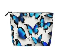 Borsa per il trucco con stampa di molte farfalle blu carino borsa cosmetica per le donne pochette da viaggio borsa da toilette per signora, Nero , Taglia unica