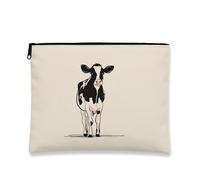 Borsa per il trucco con stampa di mucca in bianco e nero da donna piccola borsa portatile in tela con cerniera regalo di fattoria borsa da bagno per la cura della pelle, Nero , 7x9 Inch, Mucca
