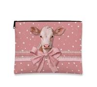 Borsa per il trucco con stampa di mucca, pesca stelle vintage animali da fattoria borse da viaggio per donne, piccola borsa portatile in tela con cerniera, regalo festival per la cura della pelle