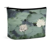 Borsa per il trucco con stampa di ninfee nere, organizer pieghevole per cosmetici, borsa per il trucco da viaggio portatile per viaggi di lavoro