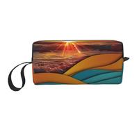 Borsa per il trucco con stampa di onde del mare e tramonto e alba, semplice borsa da viaggio per cosmetici, impermeabile, organizer per donne, mamme e ragazze
