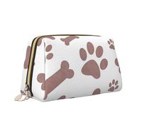 Borsa per il trucco con stampa di ossa di cane con impronte di zampe, borsa da toilette versatile portatile borsa cosmetica di grande capacità per le donne, bianco, Taglia unica, Beauty case