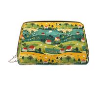 Borsa per il trucco con stampa di paesaggi di villaggio, borse per cosmetici da viaggio per donne, custodia per trucco in pelle di grande capacità, organizer per trucchi, graziosa custodia per trucchi
