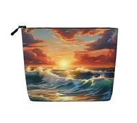 Borsa per il trucco con stampa di paesaggi oceanici tramonto carino borsa cosmetica per le donne sacchetto di trucco borsa da toilette da viaggio per signora, Nero , Taglia unica