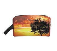 Borsa per il trucco con stampa di palline da golf sportive, con albero al tramonto, grande, da viaggio, impermeabile, per donne, mamme e ragazze