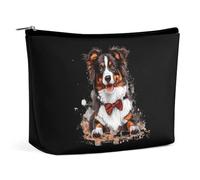 Borsa per il trucco con stampa di pastore australiano e papillon, borsa cosmetica di grande capacità, pochette portatile per donne