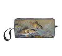 Borsa per il trucco con stampa di pescatori sul lago, borsa per cosmetici resistente, borsa da viaggio per il trucco, regalo essenziale per donne e uomini, bianco, Taglia unica