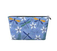 Borsa per il trucco con stampa di piante libellula, trousse da viaggio per articoli da toeletta borsa per il trucco da donna, borsa per il trucco in pelle, graziosa borsa per il trucco, Argento