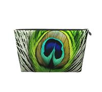 Borsa per il trucco con stampa di piume di pavone verde per le donne borsa da toilette da viaggio in pelle impermeabile per articoli da toeletta borsa cosmetica, Argento, Taglia unica, Beauty case