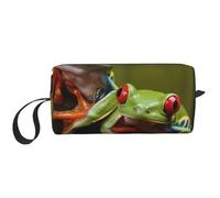 Borsa per il trucco con stampa di rane con occhi rossi, semplice borsa per cosmetici da viaggio, impermeabile, borsa da toeletta organizer per donne, mamme e ragazze